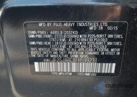 2015 Subaru Forester 2.5I z USA, uszkodzony, nr VIN JF2SJABCXFH599231